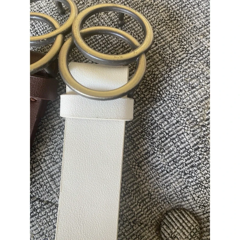 Set of 3 Double Circle Buckle‎ Belts - Snakeskin, Brown, White - Size M-L